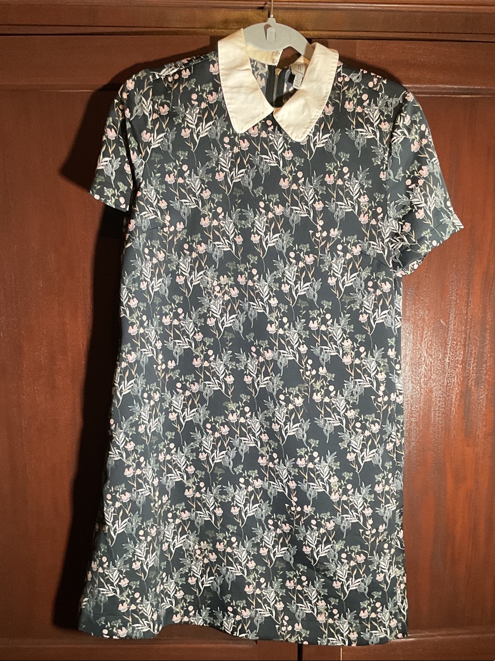 Tristan Navy Floral Dress with Cream Collar - size medium.